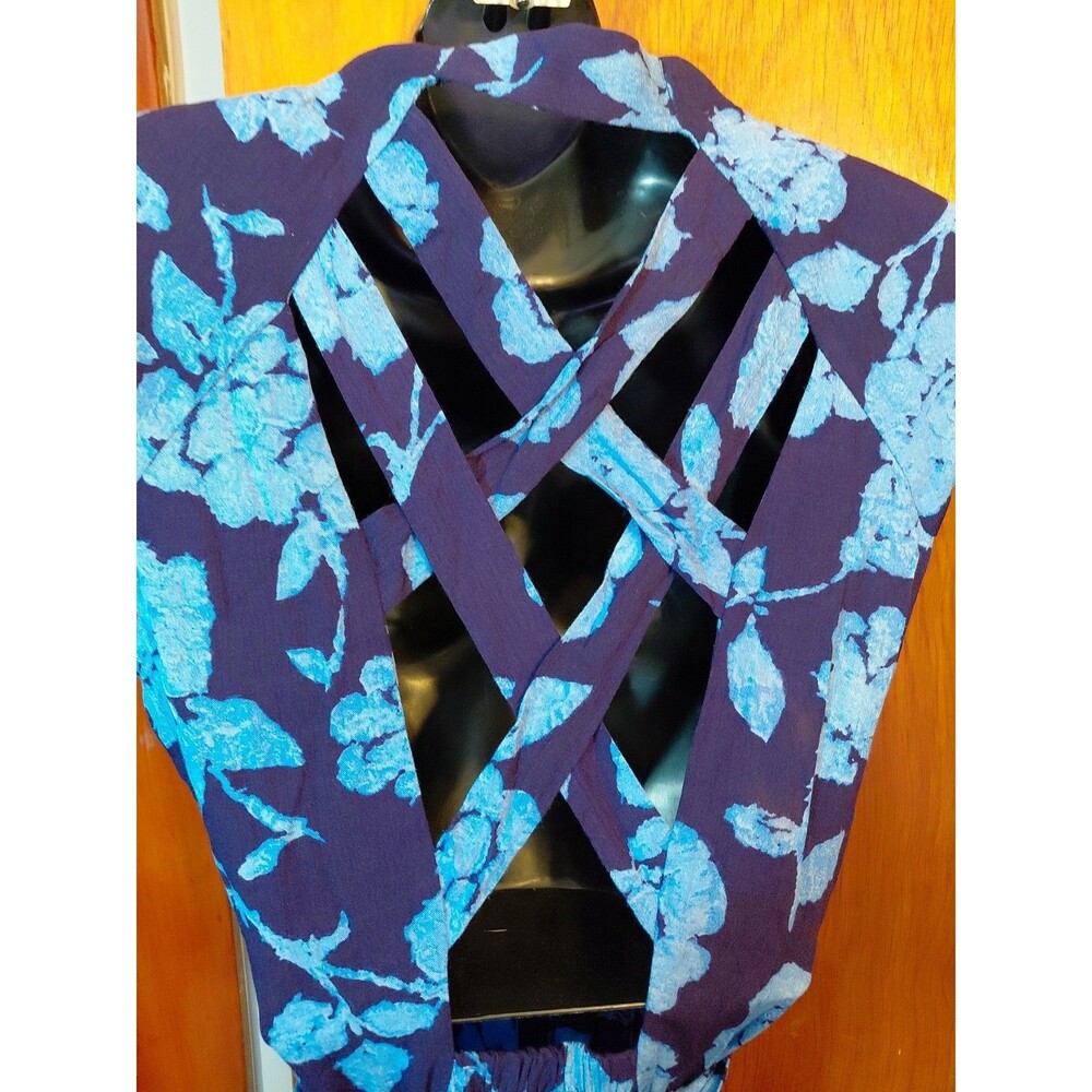 Vintage RJ Co Sz 12 Blue Floral Cap Sleeve Button Down Shoulder Pads Maxi Dress - Picture 12 of 16